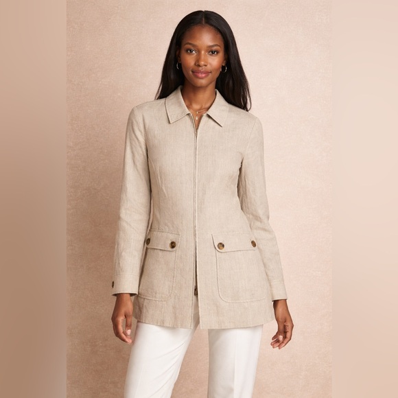 Daniel Hechter Jackets & Blazers - Vintage Daniel Hechter Beige Linen Blend Zip Jacket Size 10  Contemporary Luxury